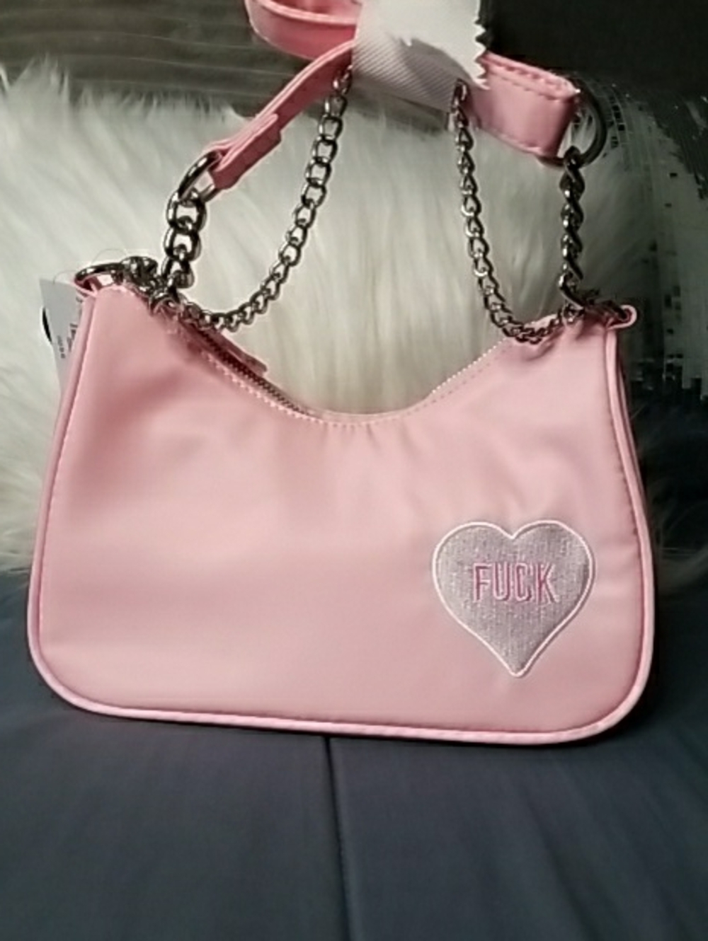 Spencer's Pink Heart-Accent Shoulder Bag with Chain Straps